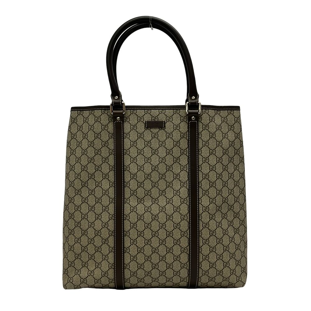 Gucci GG Plus/GG Supreme Tote Bag 223668 Beige Dark Brown PVC Leather